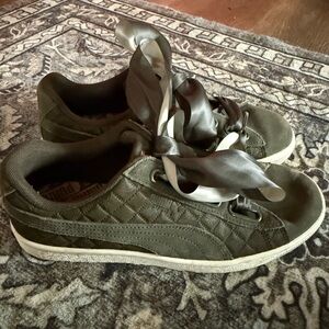 Puma Olive Green Quilted Sneakers with Satin Laces